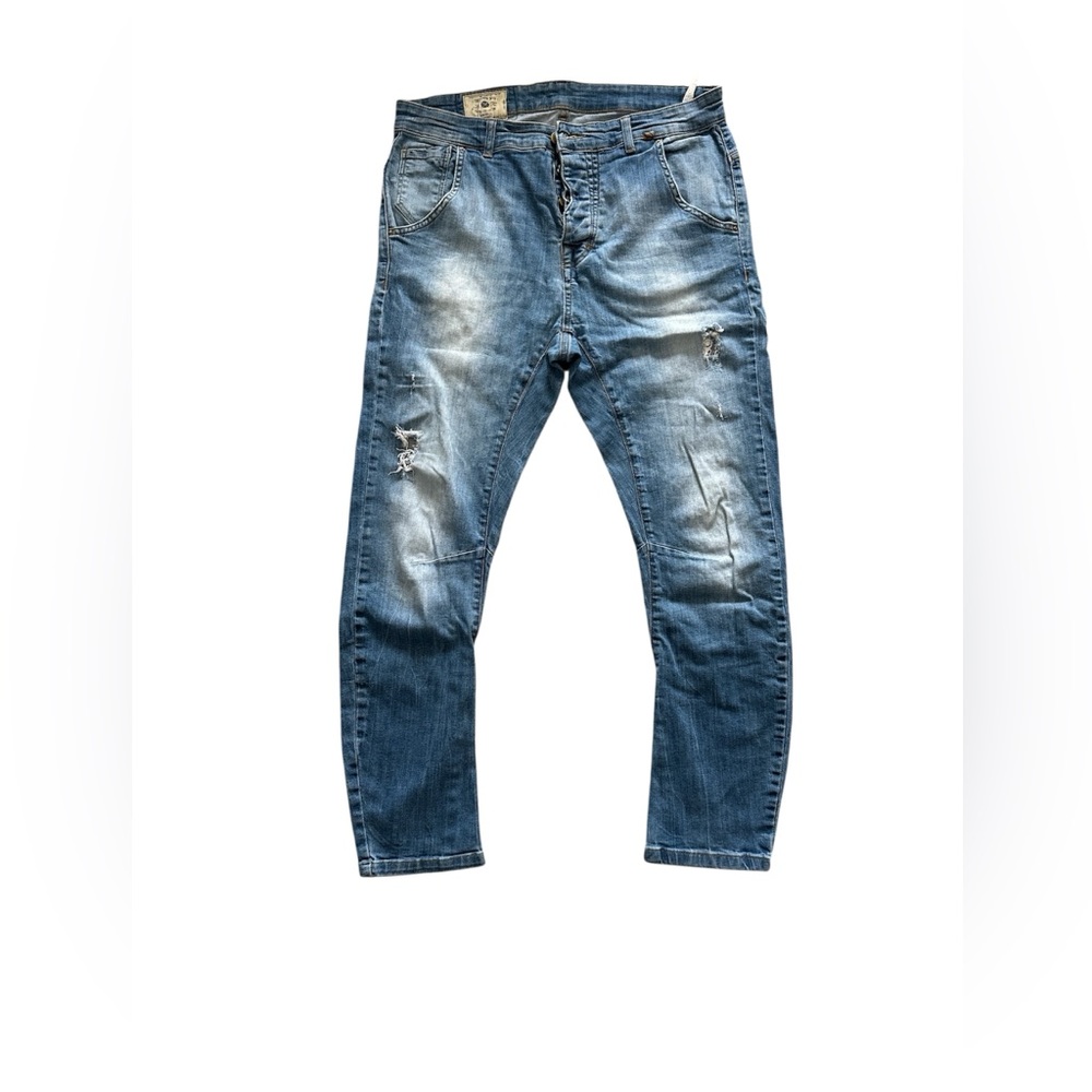 Zara Men's Slim Distressed Light Blue Jeans